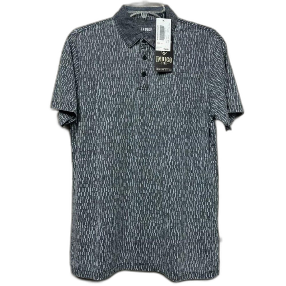 Indigo Star Norman Knit Burnout Polo Botanical Print Heather Black Shirt S- NWT